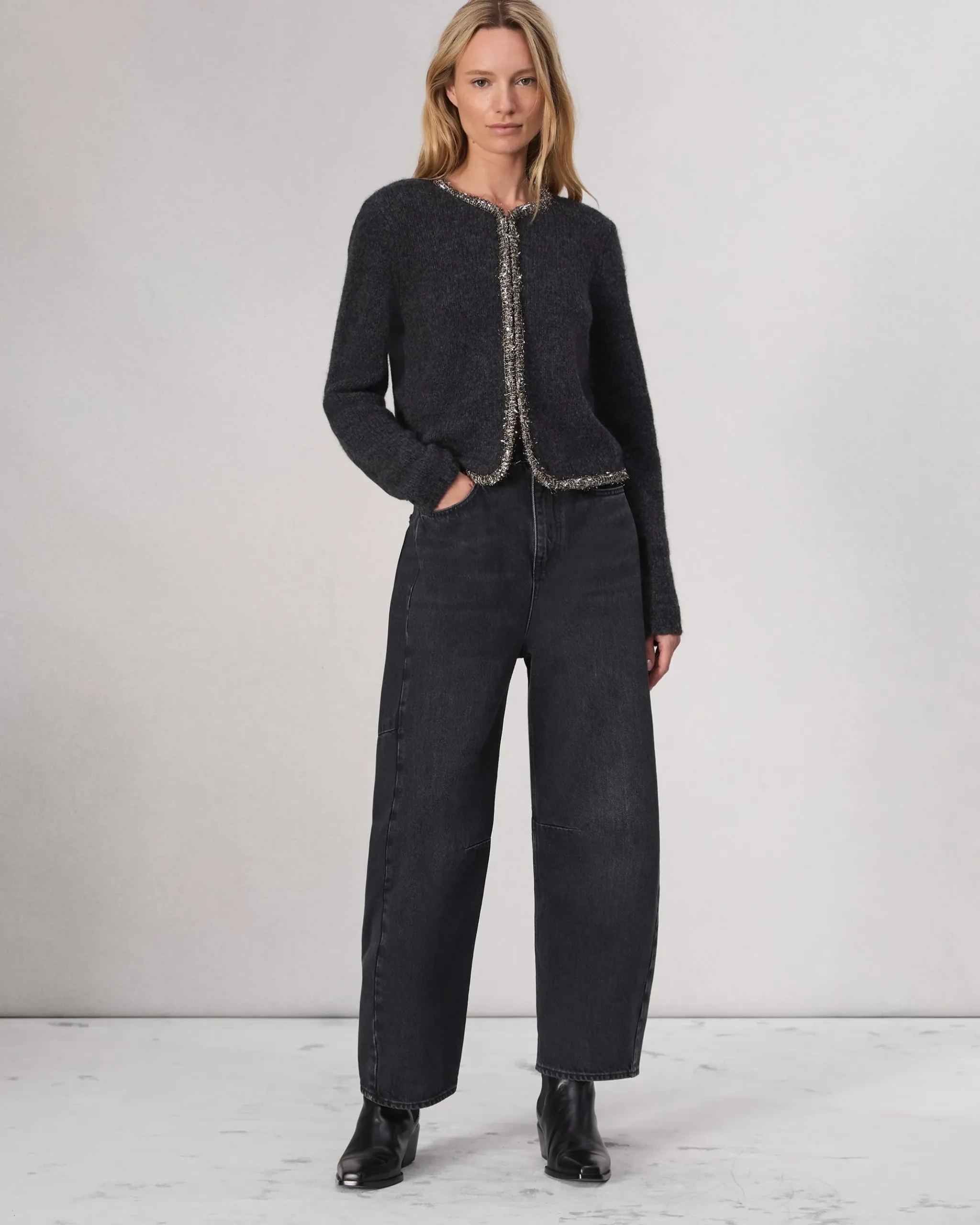 rag & bone Charlie Barrel-Leg Jean Black Stone Cheap