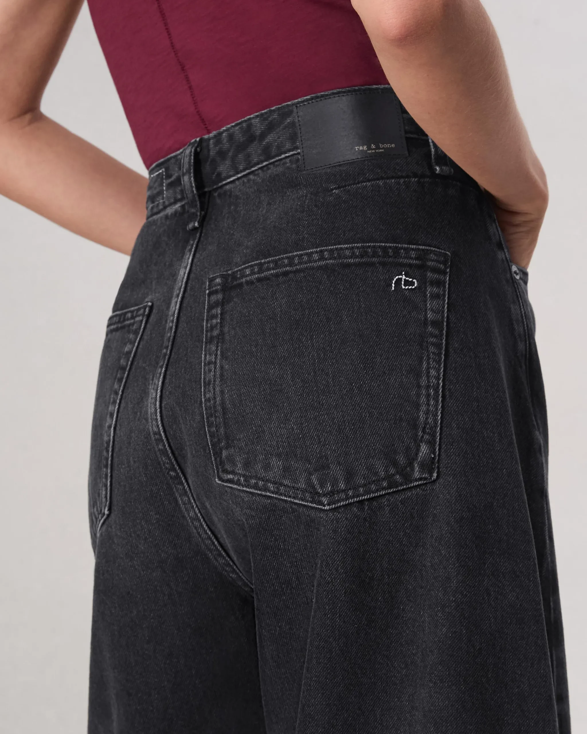 rag & bone Charlie Barrel-Leg Jean Black Stone Cheap