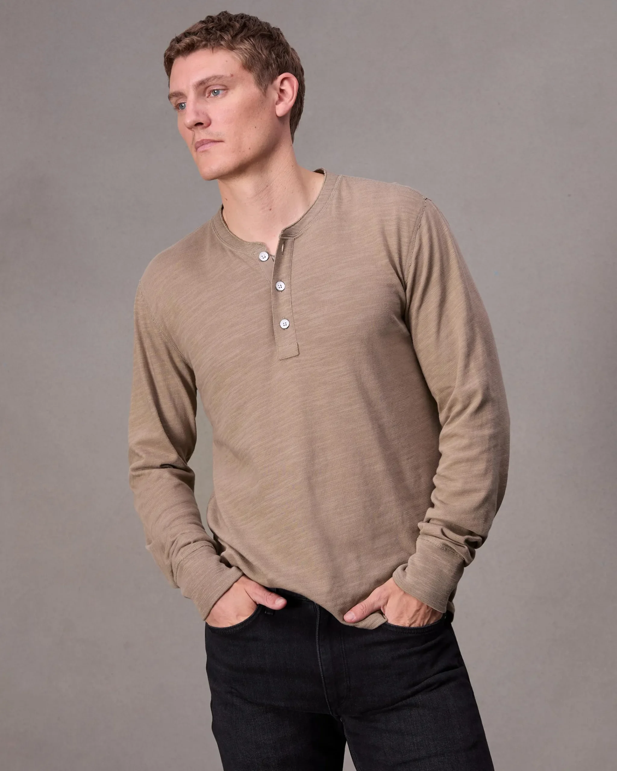 rag & bone Classic Flame Henley Shirt Desert Hot