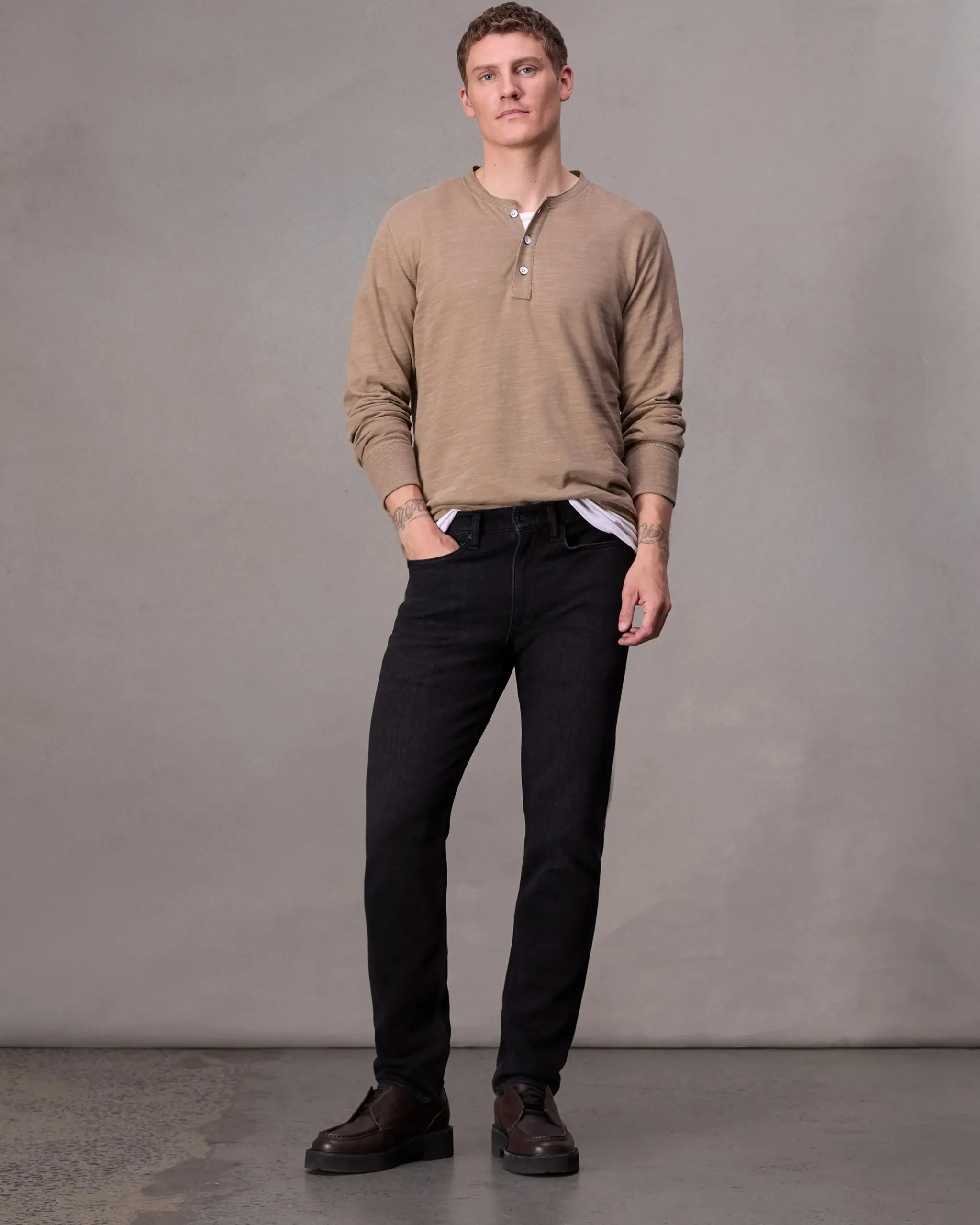 rag & bone Classic Flame Henley Shirt Desert Hot