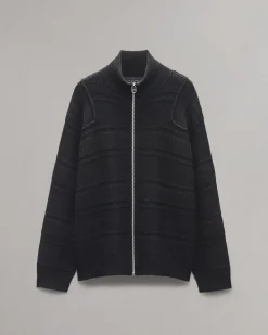 rag & bone Colton Relaxed Fit Zip-Up Sweater Black New