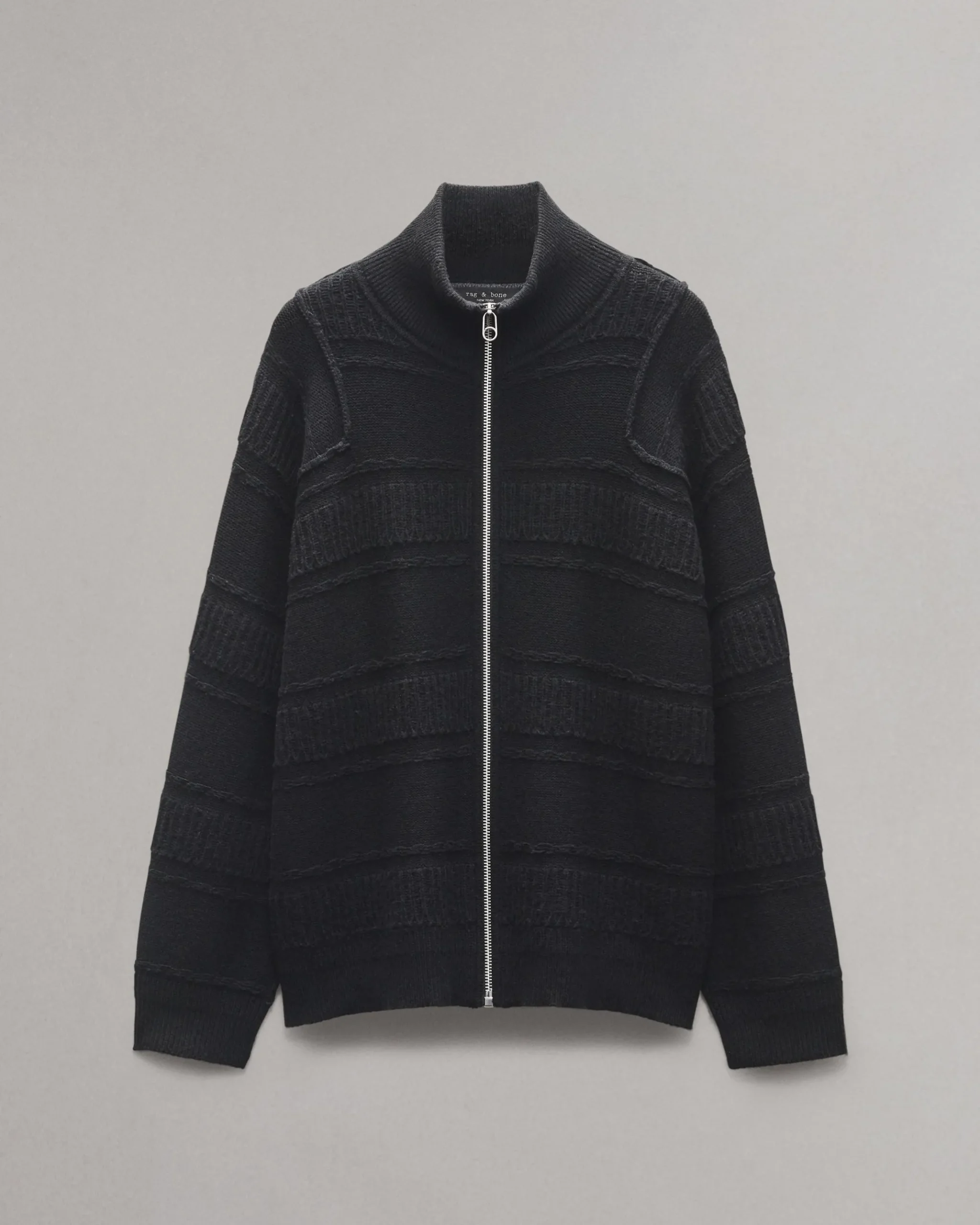 rag & bone Colton Relaxed Fit Zip-Up Sweater Black New
