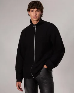 rag & bone Colton Relaxed Fit Zip-Up Sweater Black New