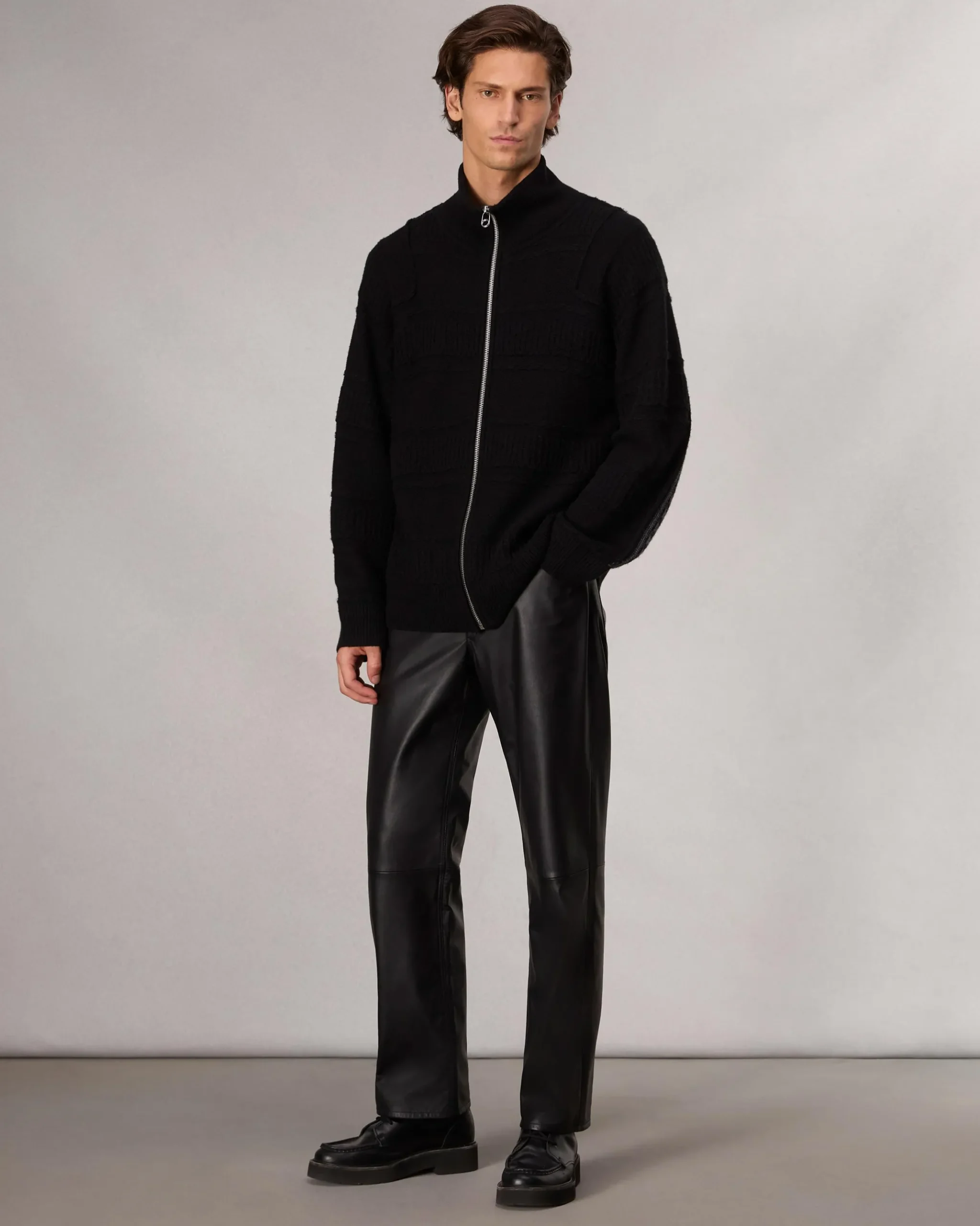 rag & bone Colton Relaxed Fit Zip-Up Sweater Black New