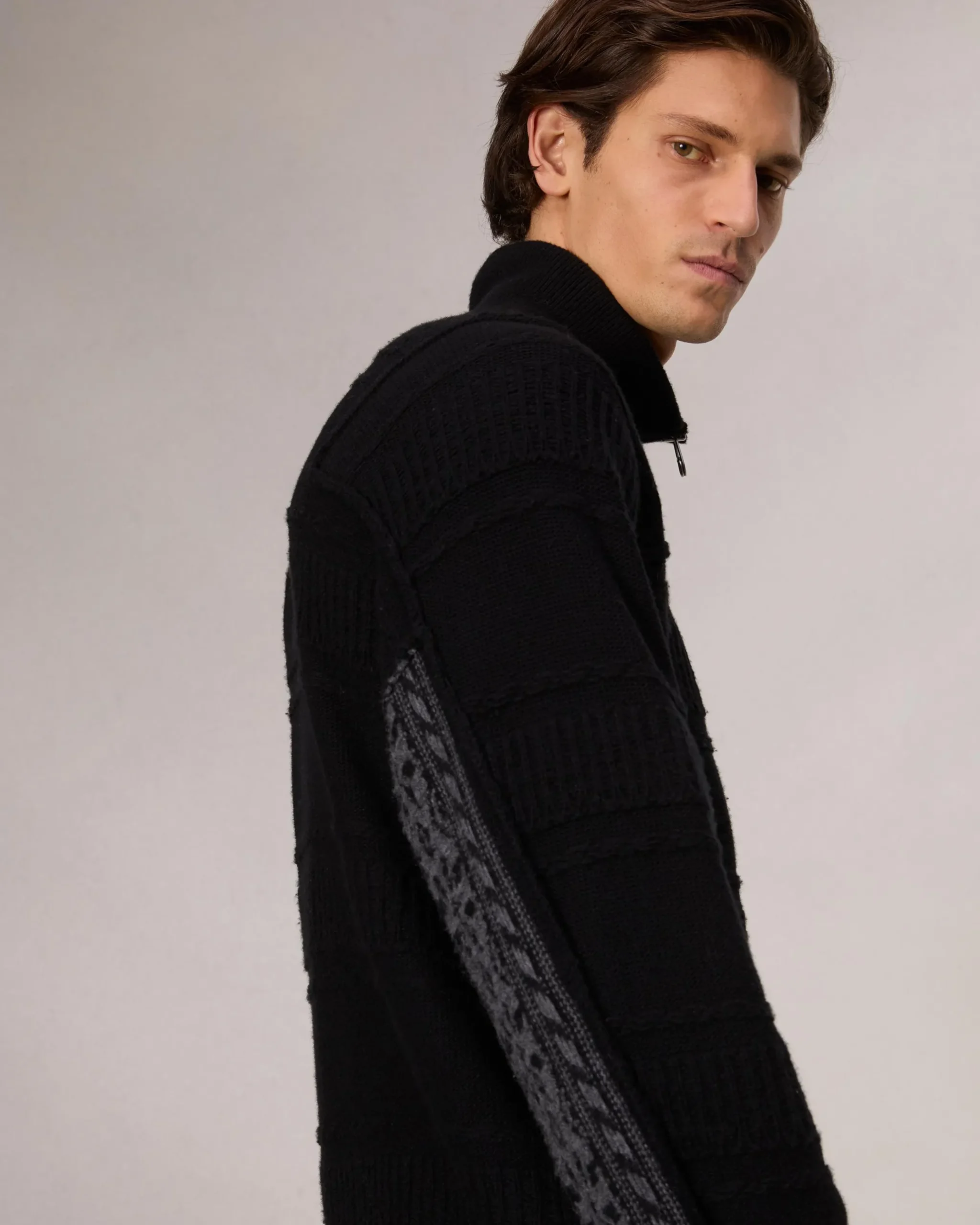 rag & bone Colton Relaxed Fit Zip-Up Sweater Black New