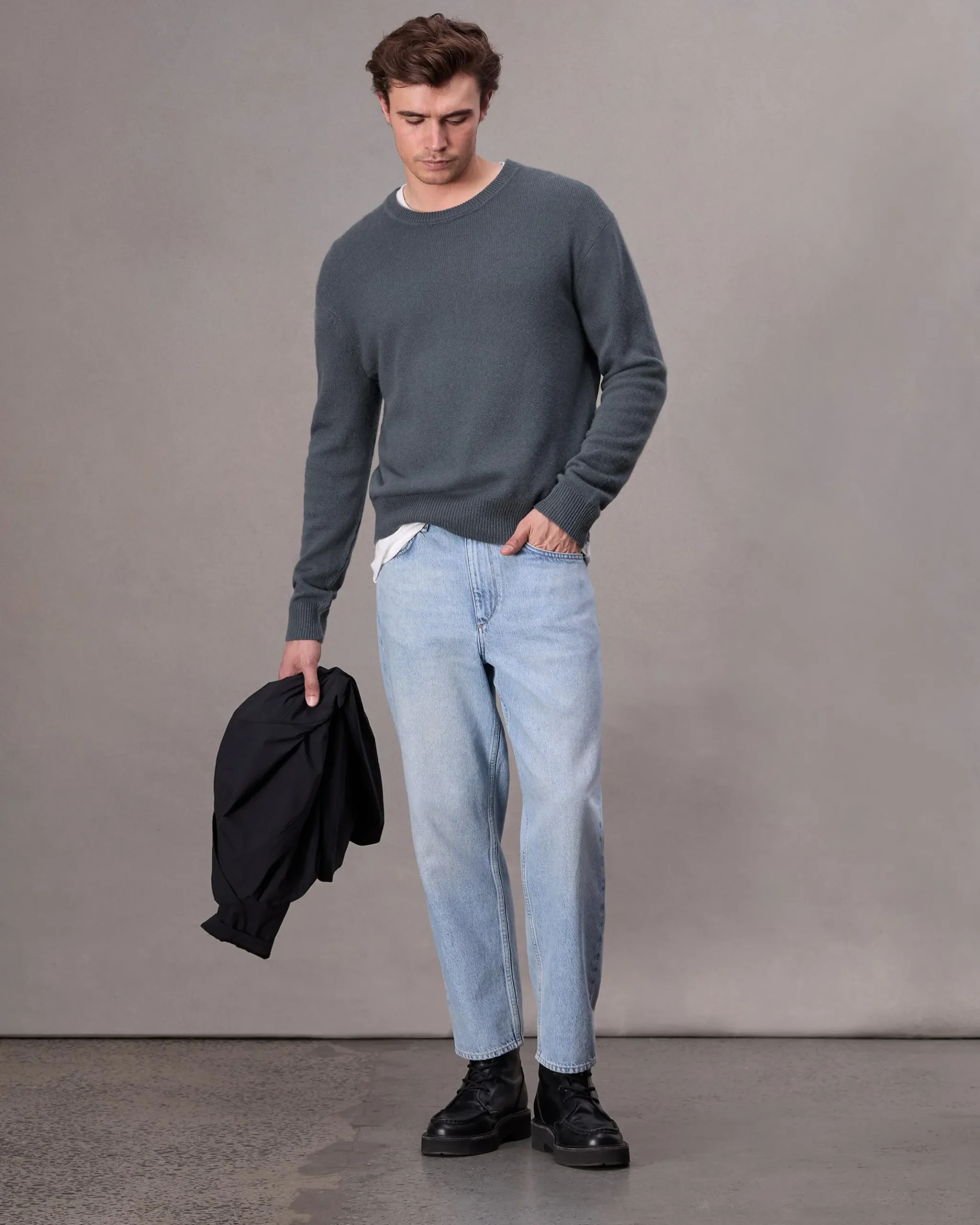 rag & bone Downing Relaxed Fit Cashmere Sweater Shark Blue Clearance