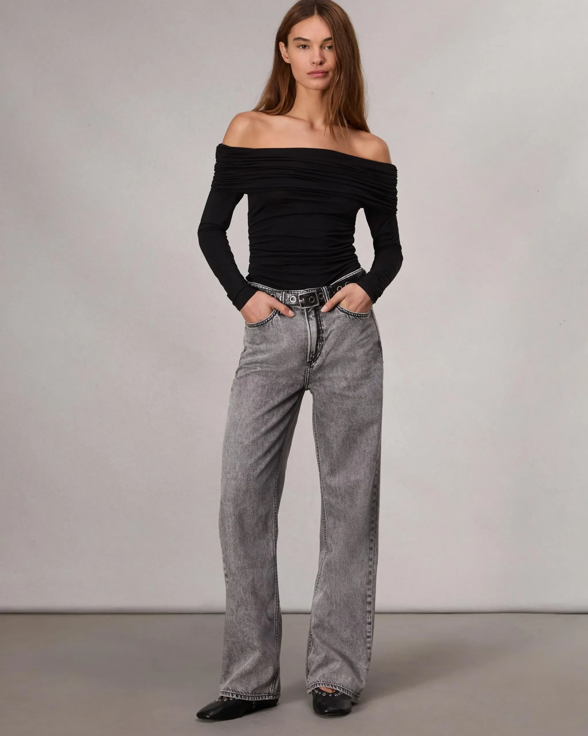 rag & bone Featherweight Wide-Leg Logan Jean Slate Grey Hot