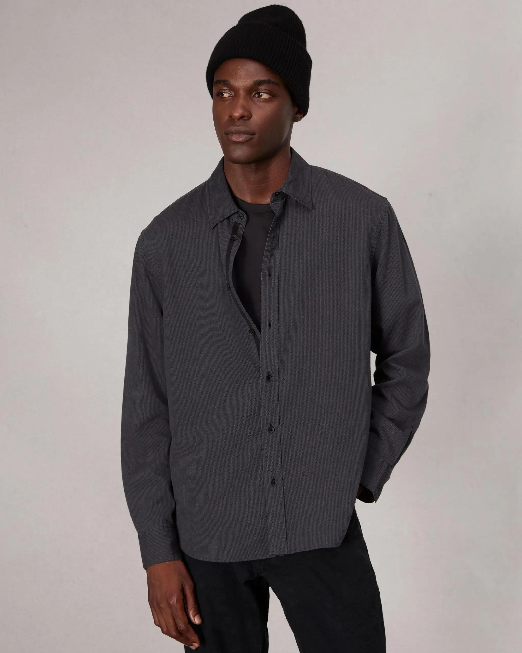 rag & bone Finch Textured Striped Shirt Black Stripe Hot