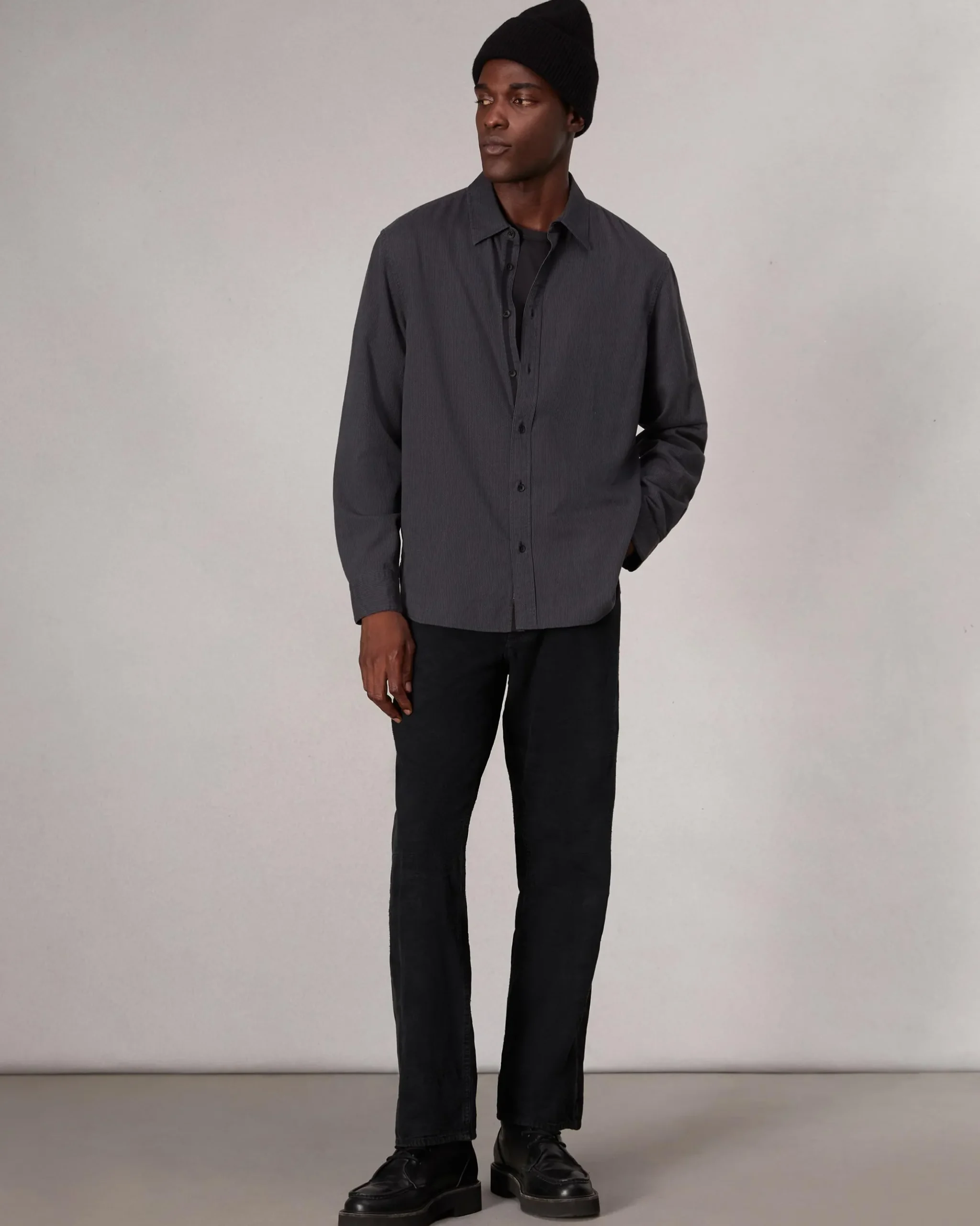 rag & bone Finch Textured Striped Shirt Black Stripe Hot