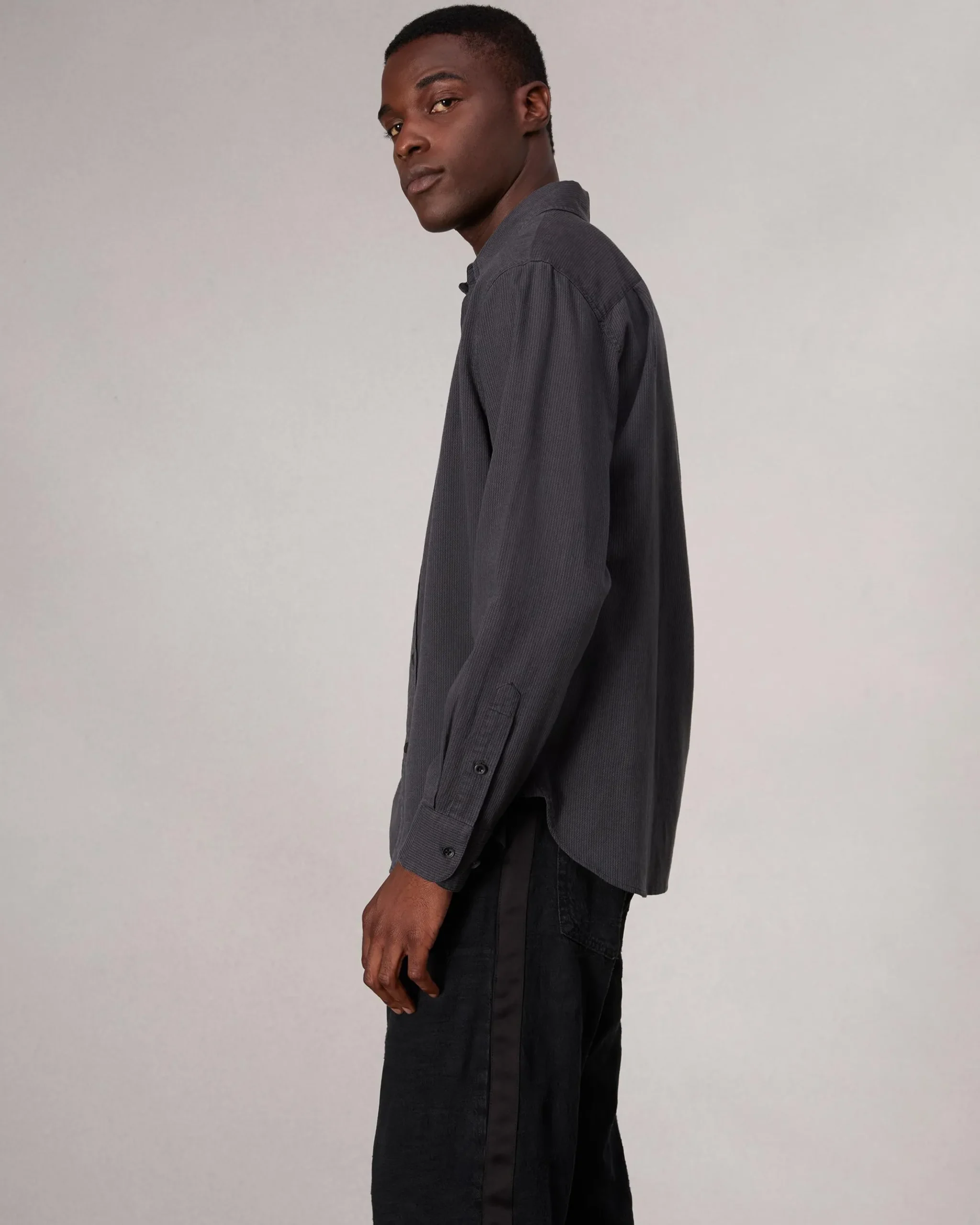 rag & bone Finch Textured Striped Shirt Black Stripe Hot