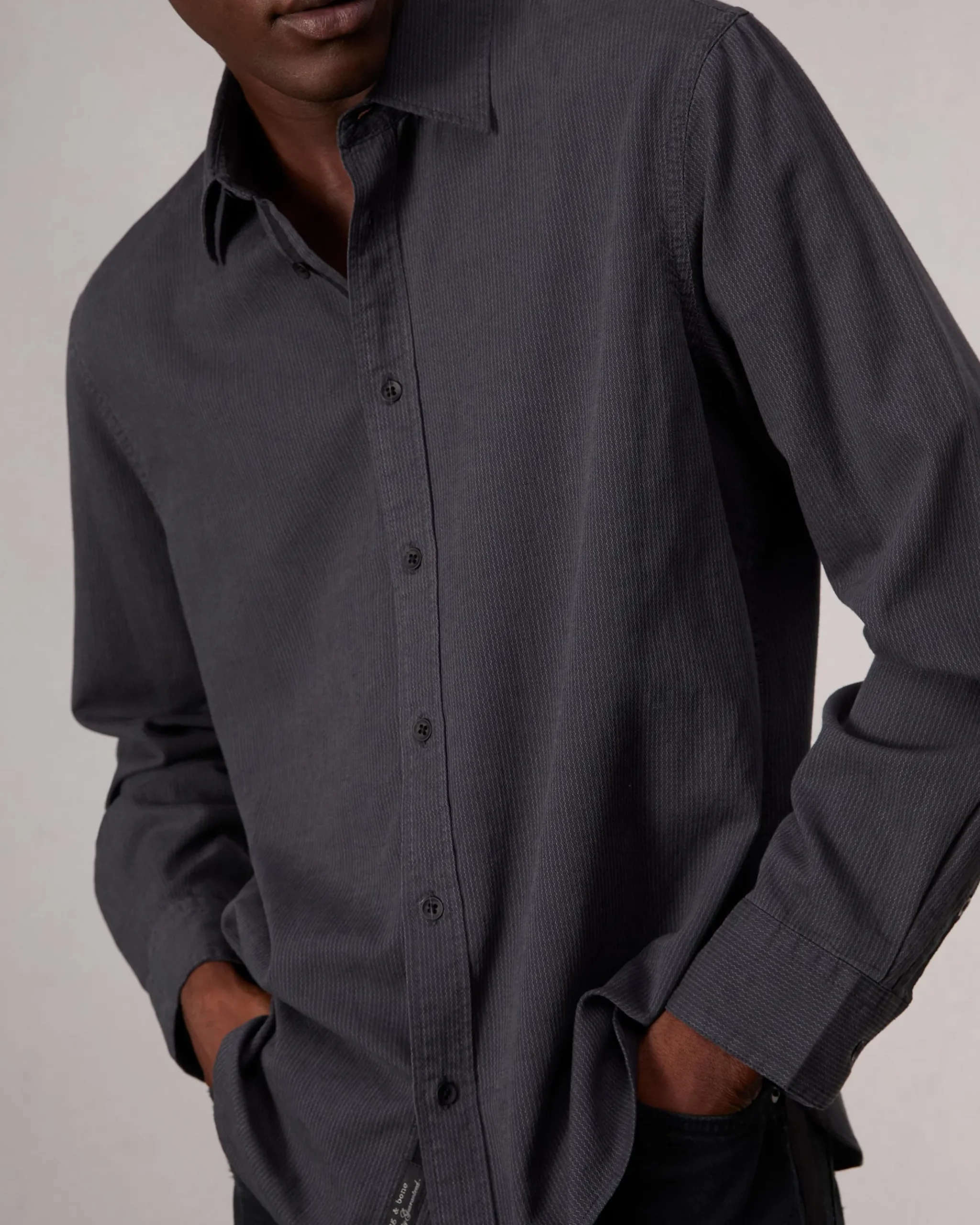 rag & bone Finch Textured Striped Shirt Black Stripe Hot