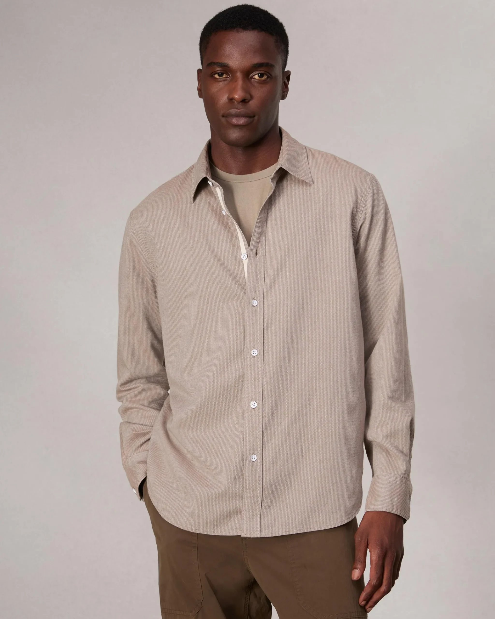 rag & bone Finch Textured Striped Shirt Khaki Stripe Best Sale