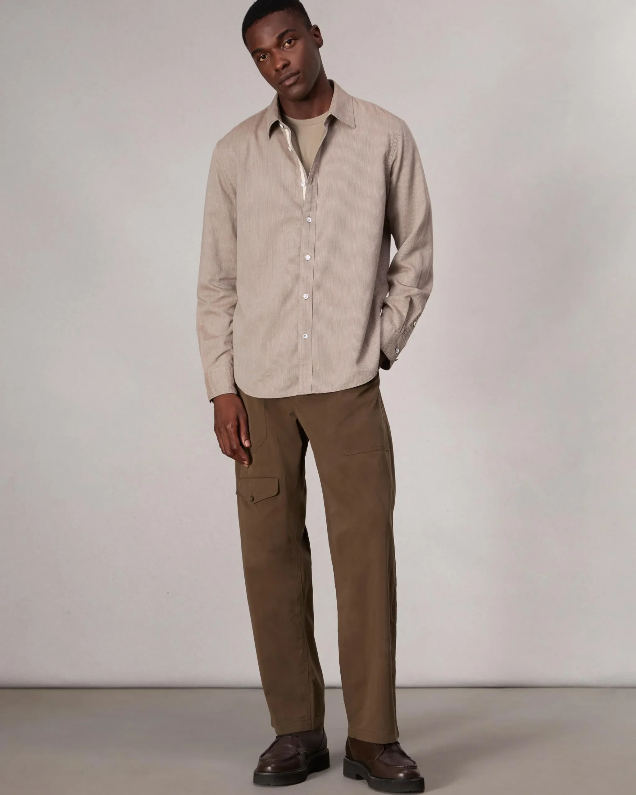 rag & bone Finch Textured Striped Shirt Khaki Stripe Best Sale