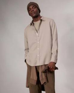 rag & bone Finch Textured Striped Shirt Khaki Stripe Best Sale