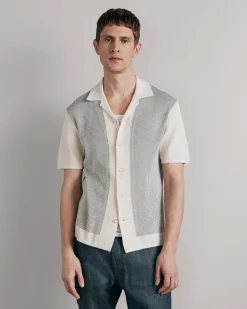 rag & bone Harvey Knit Camp Shirt Ivory Black Fashion