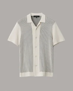 rag & bone Harvey Knit Camp Shirt Ivory Black Fashion