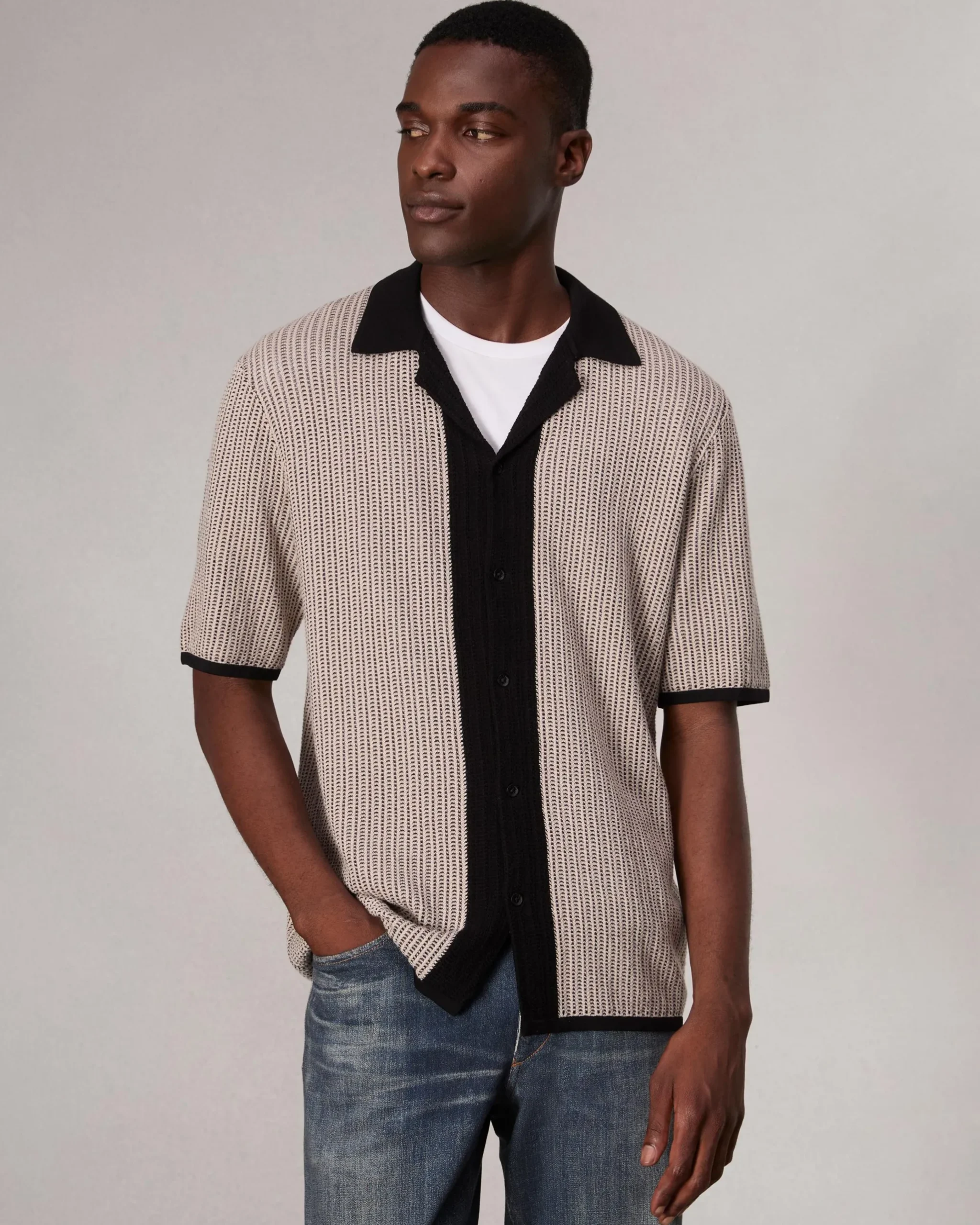rag & bone Harvey Knit Camp Shirt Light Tan Best