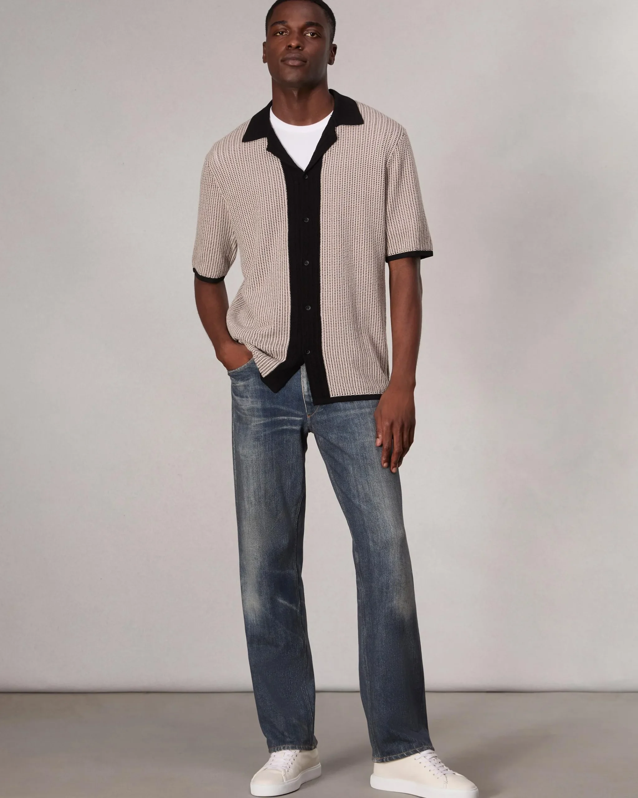 rag & bone Harvey Knit Camp Shirt Light Tan Best