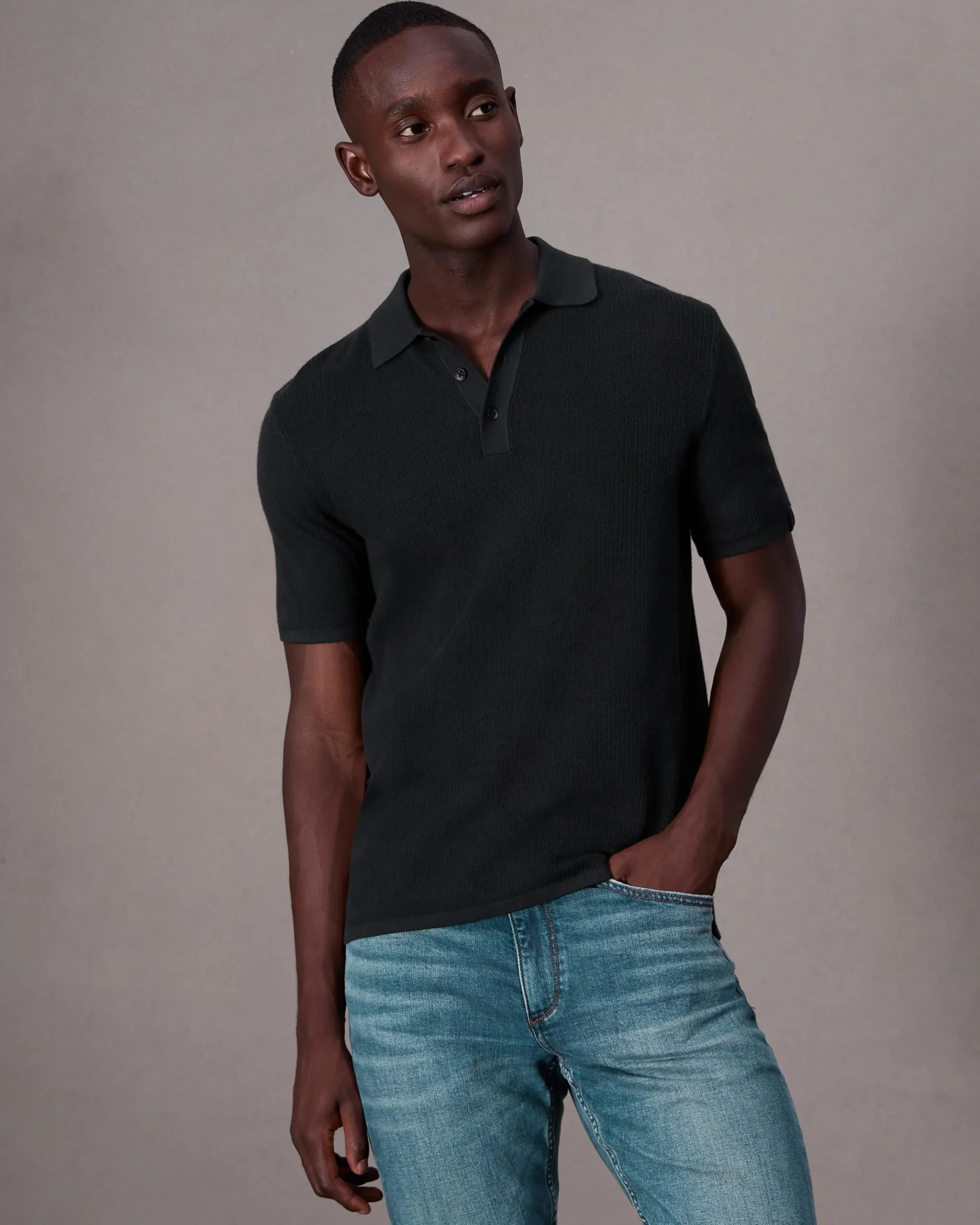 rag & bone Harvey Knit Polo Black Cheap