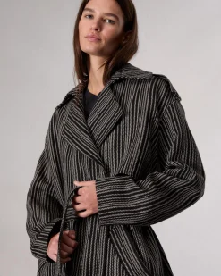 rag & bone Jennie Wool Trench Coat Black Stripe Cheap