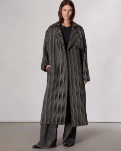 rag & bone Jennie Wool Trench Coat Black Stripe Cheap