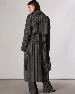 rag & bone Jennie Wool Trench Coat Black Stripe Cheap