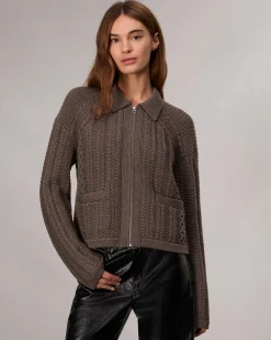 rag & bone Kerry Cable-Knit Cardigan Brown Hot
