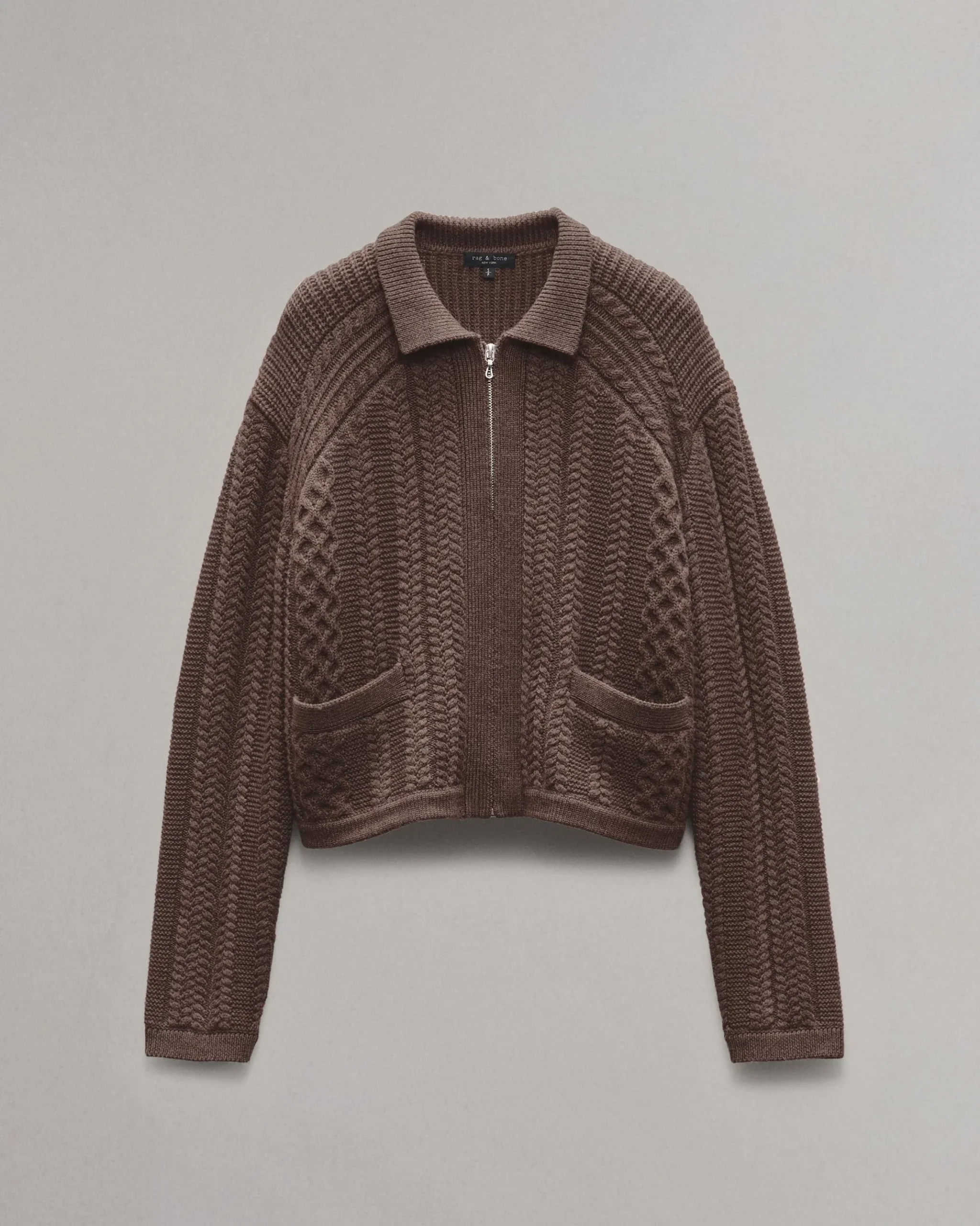 rag & bone Kerry Cable-Knit Cardigan Brown Hot