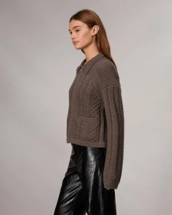 rag & bone Kerry Cable-Knit Cardigan Brown Hot
