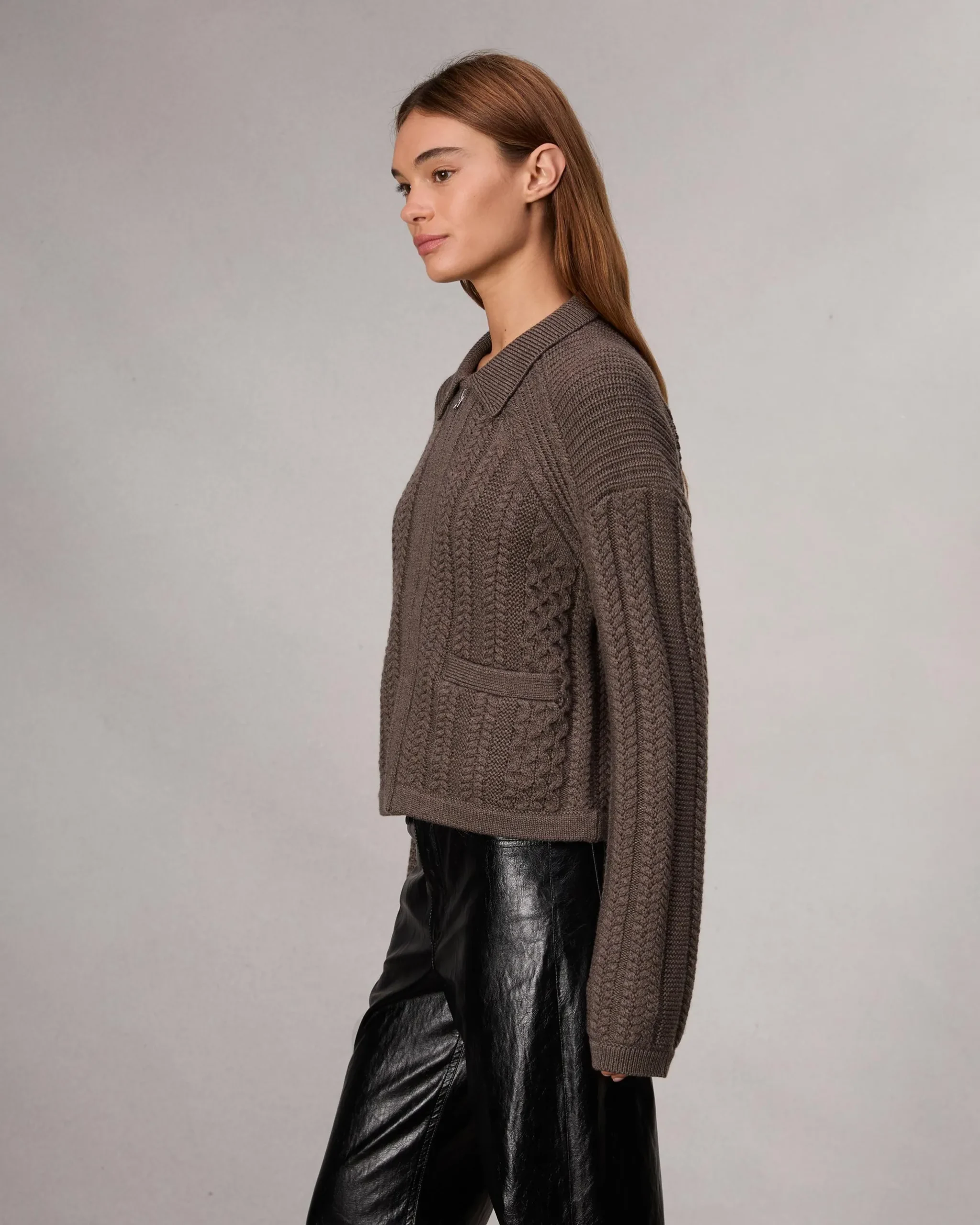rag & bone Kerry Cable-Knit Cardigan Brown Hot