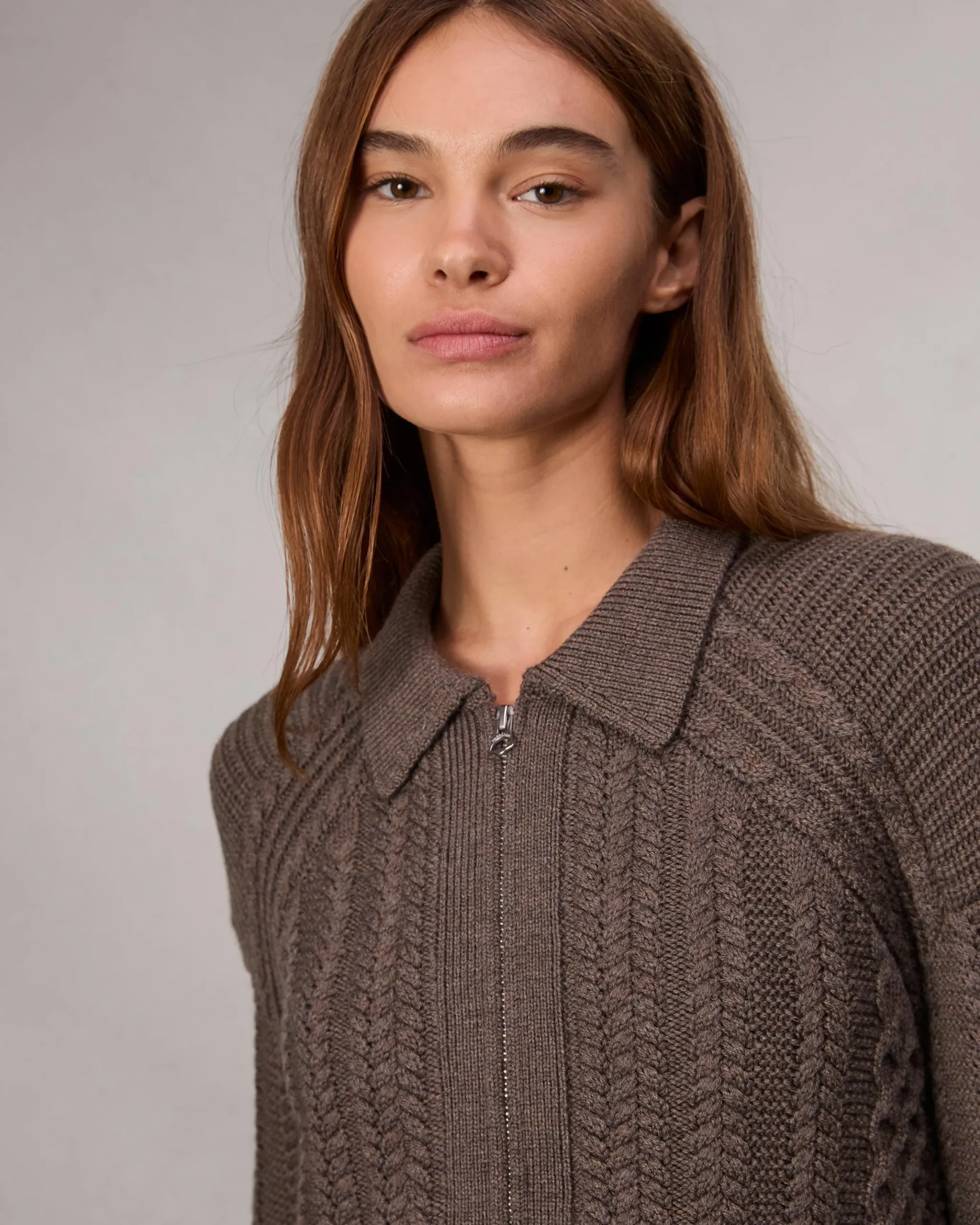 rag & bone Kerry Cable-Knit Cardigan Brown Hot