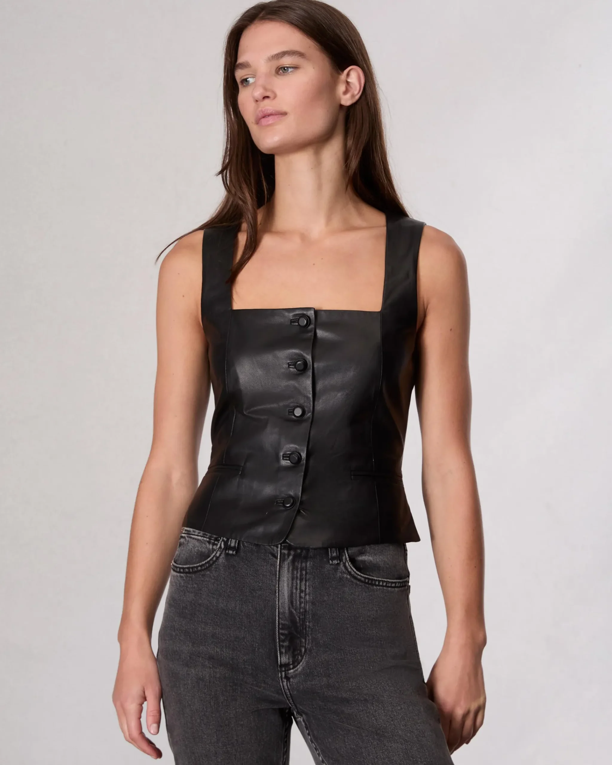 rag & bone Mariana Leather Vest Black Cheap