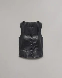 rag & bone Mariana Leather Vest Black Cheap