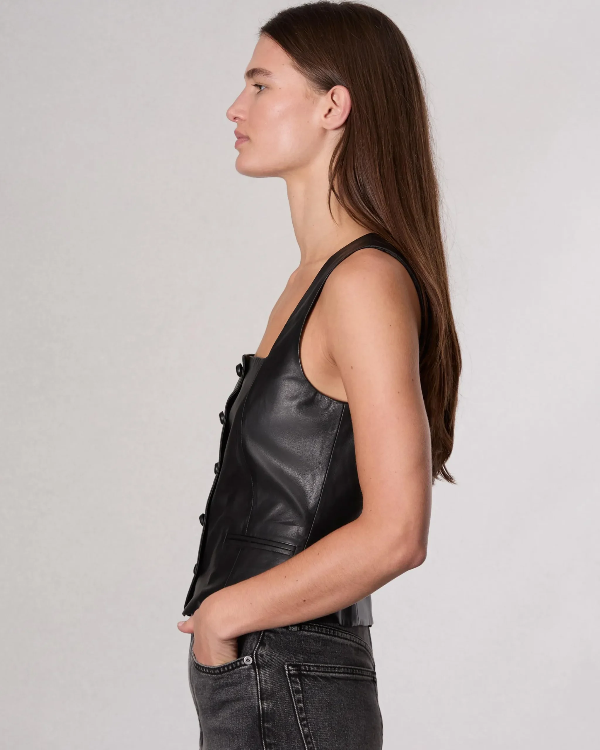 rag & bone Mariana Leather Vest Black Cheap