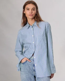 rag & bone Maxine Poplin Stripe Shirt Blue Stripe Cheap