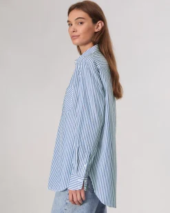 rag & bone Maxine Poplin Stripe Shirt Blue Stripe Cheap