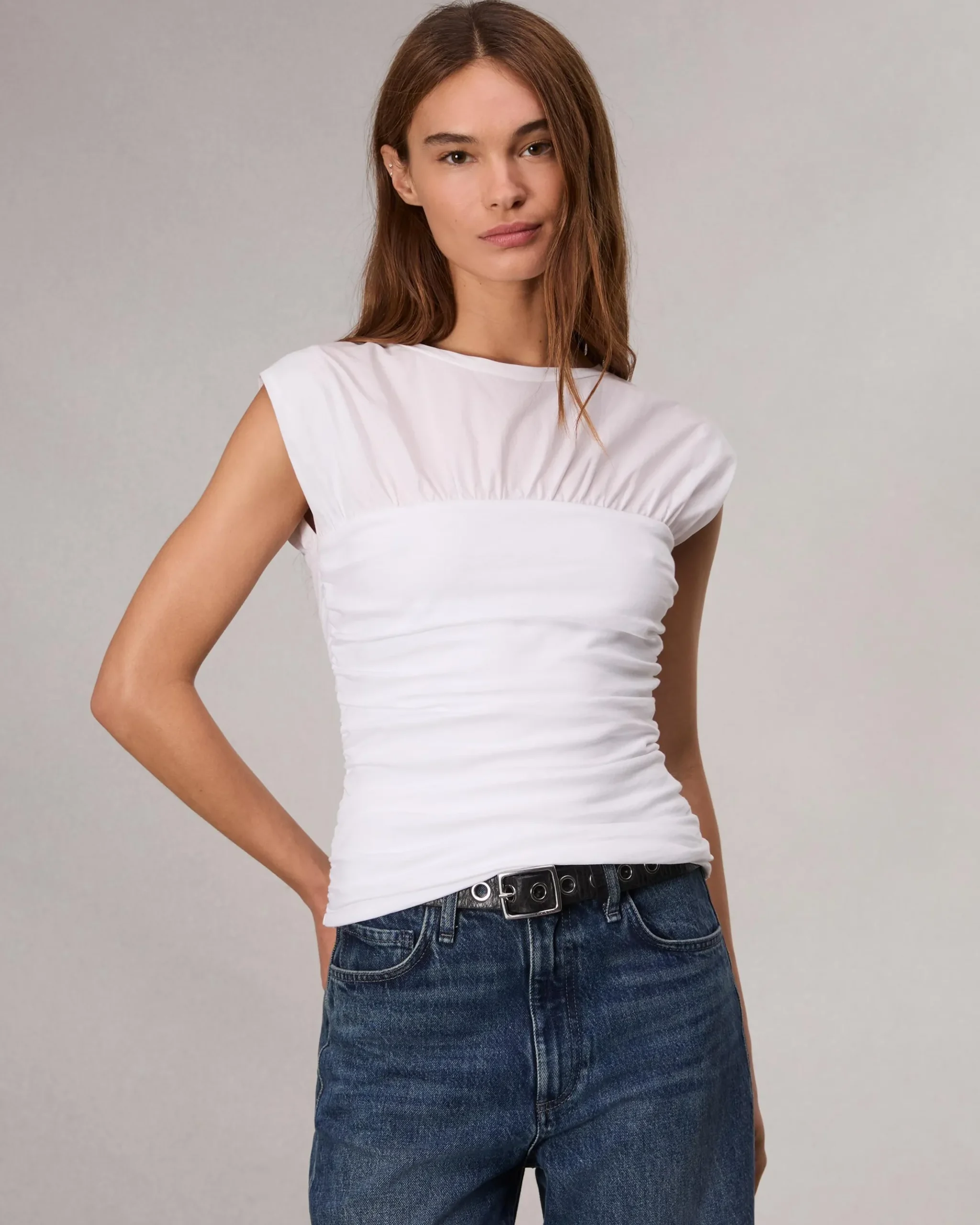 rag & bone Mica Banded Cotton Top White Hot