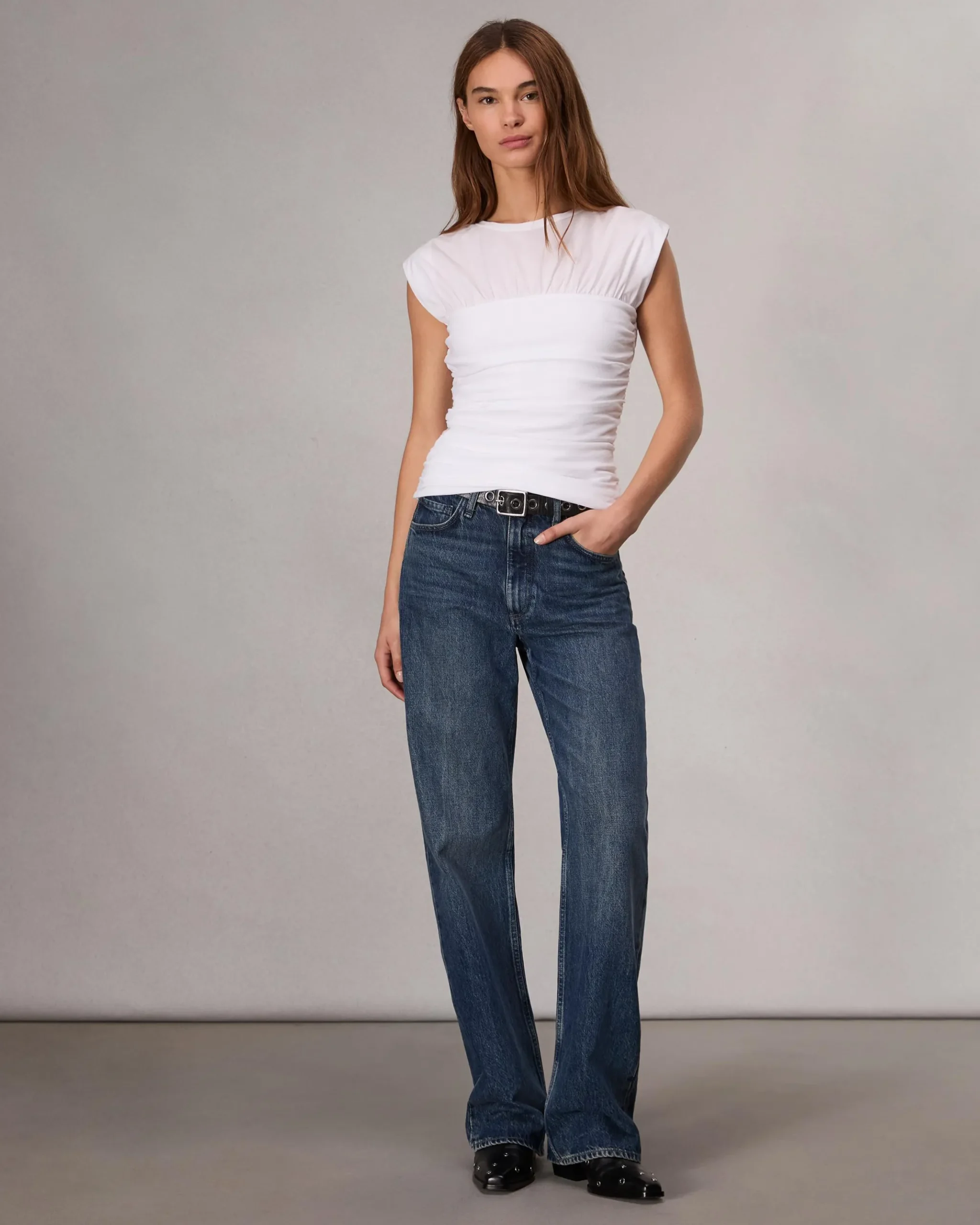 rag & bone Mica Banded Cotton Top White Hot