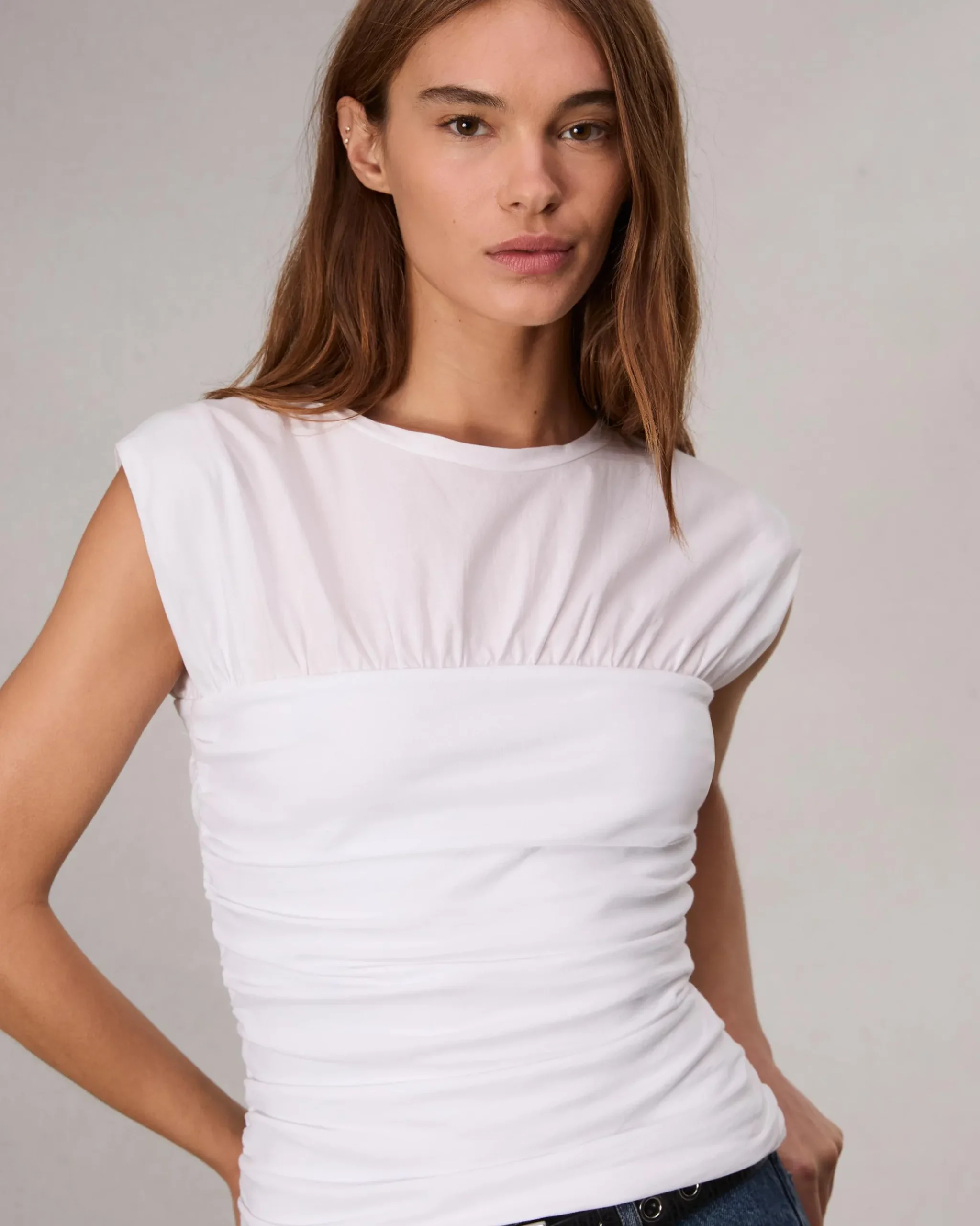 rag & bone Mica Banded Cotton Top White Hot