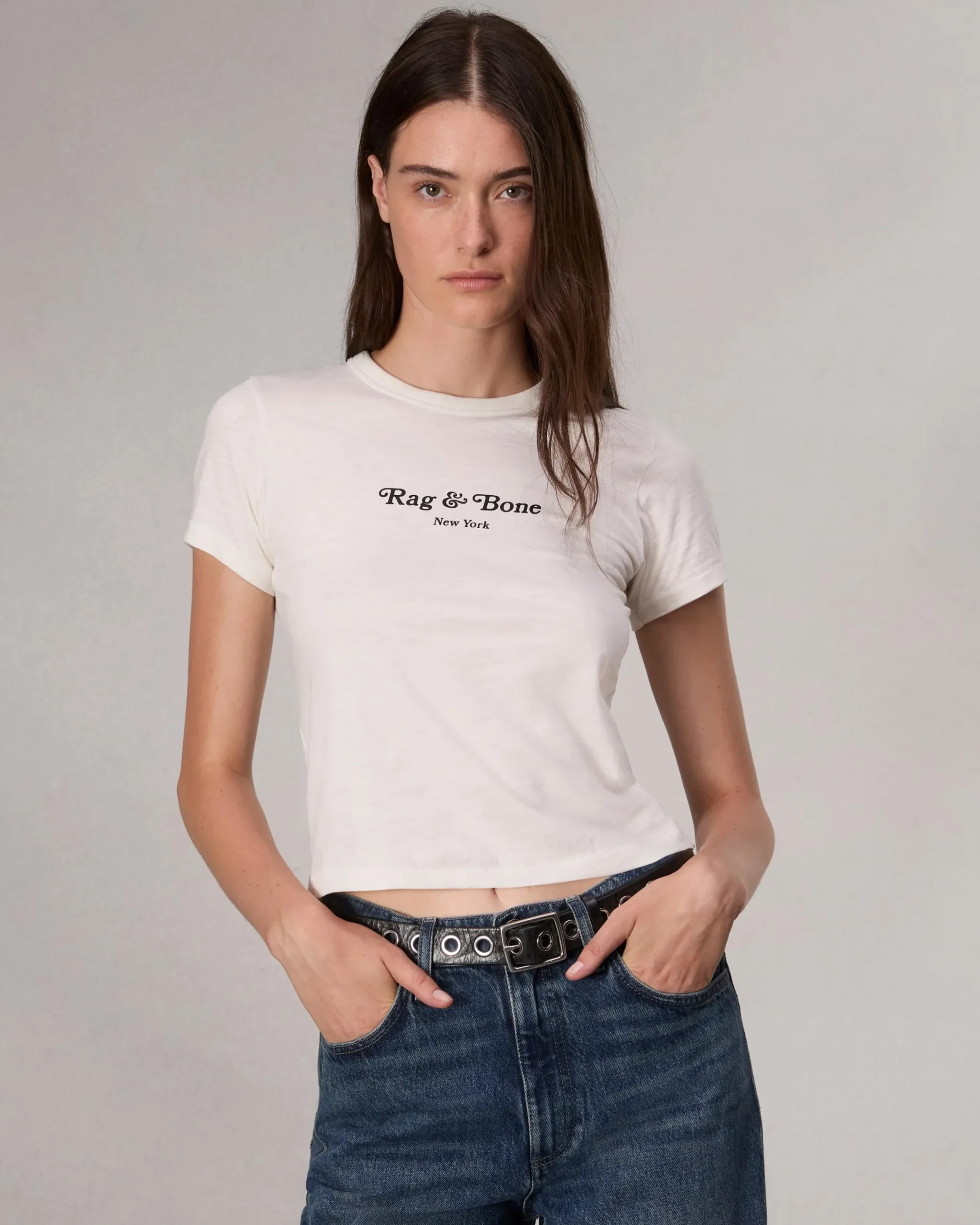 rag & bone Mini Script RB Tee Ivory Multi New