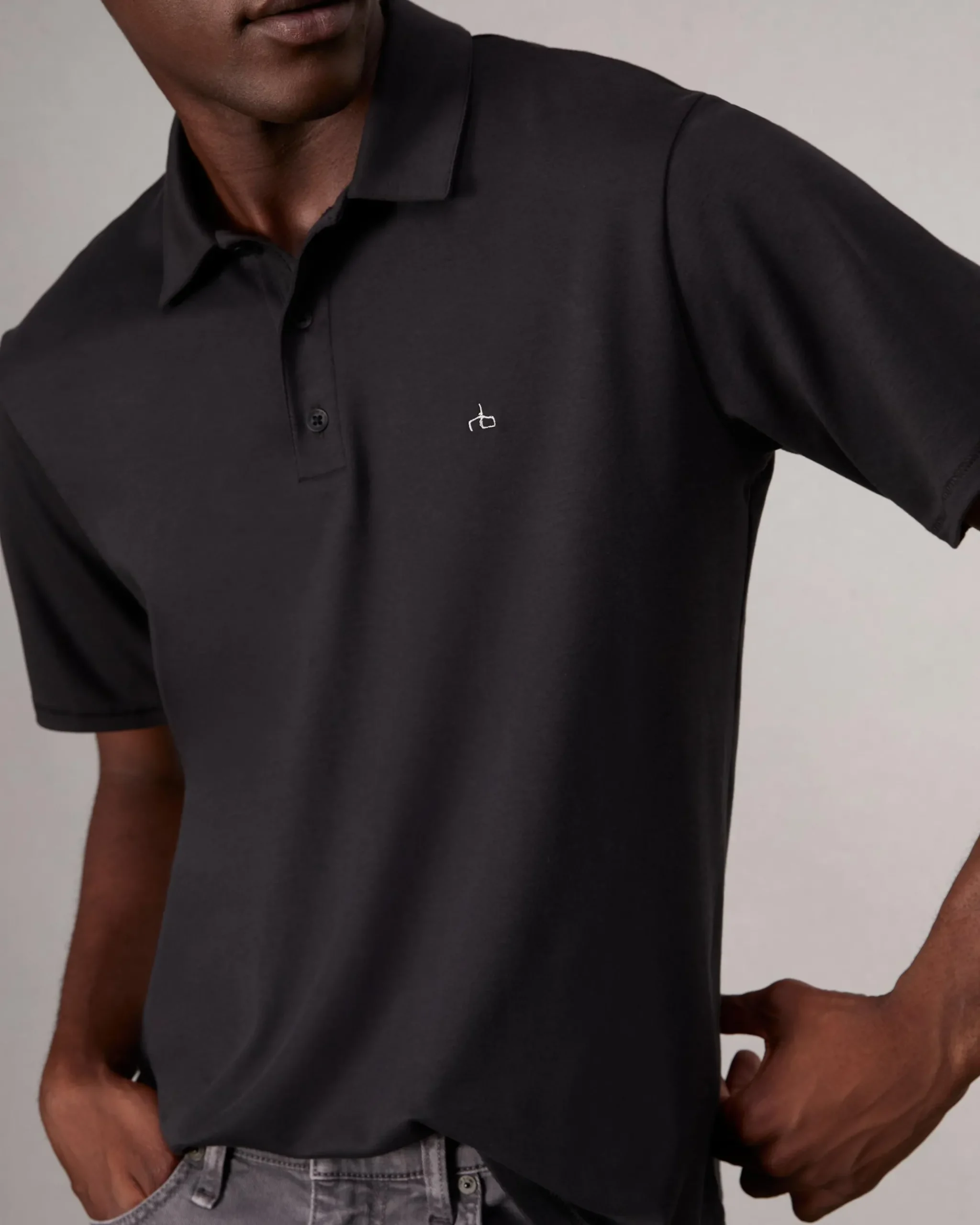 rag & bone Pima Cotton Polo Shirt Black Flash Sale