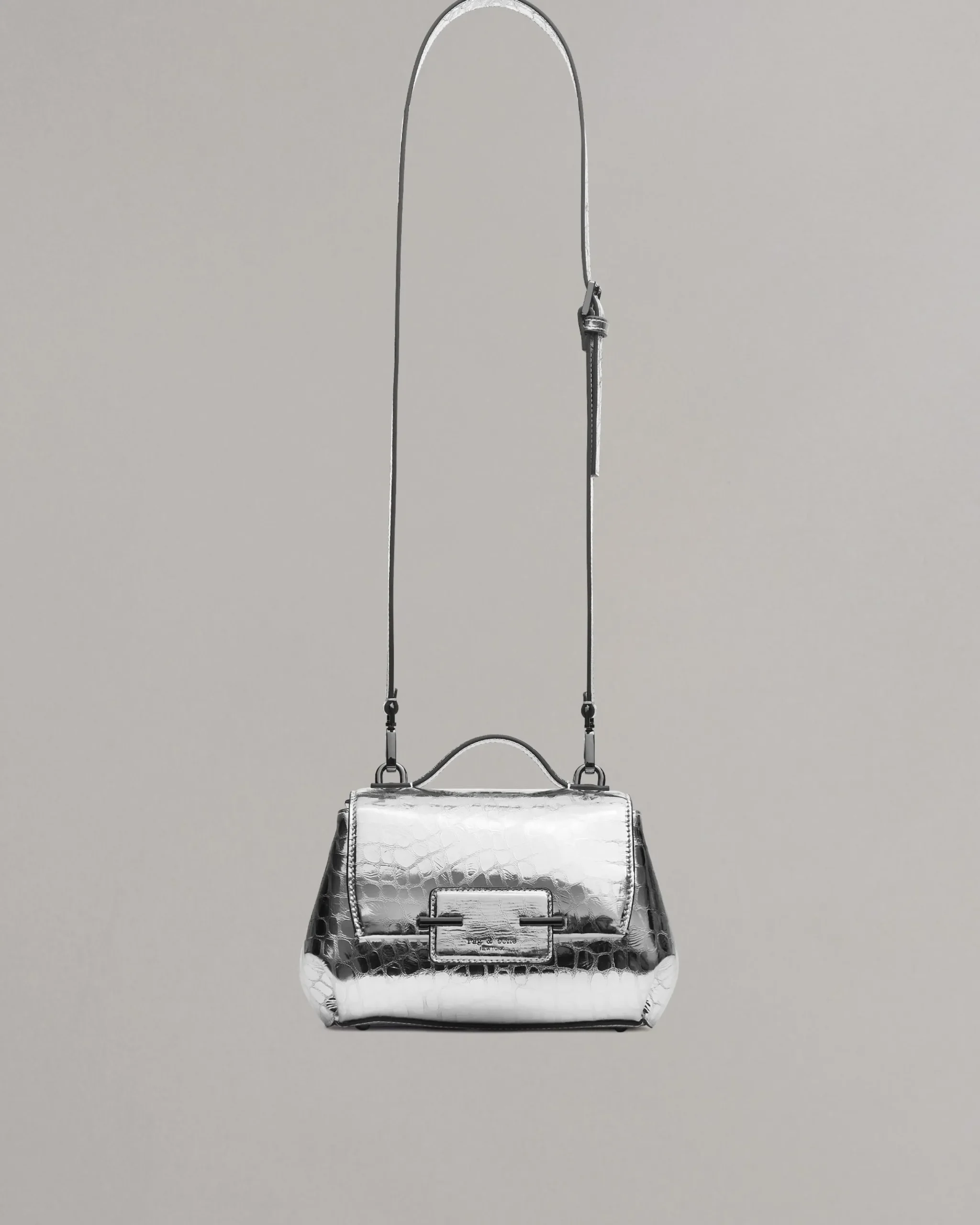 rag & bone Realm Embossed Metallic Leather Crossbody Bag Silver Sale