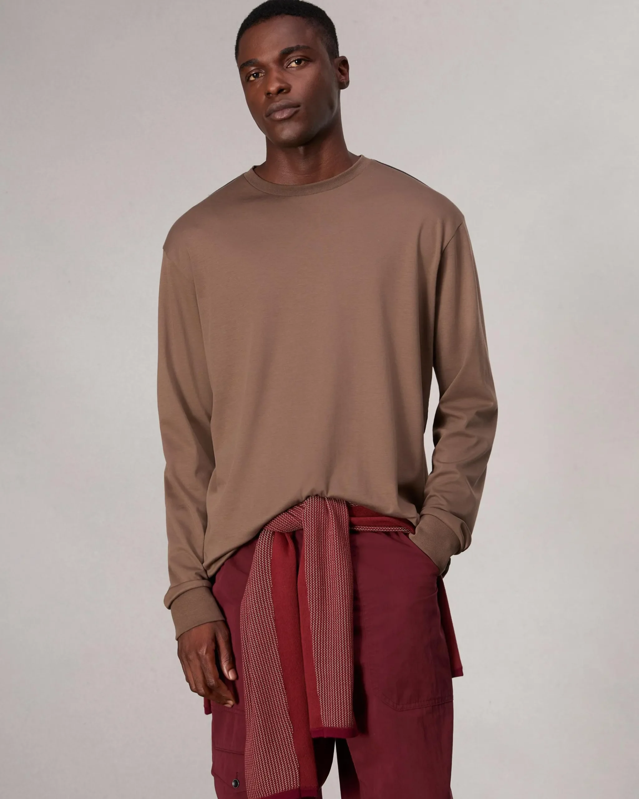 rag & bone Relaxed Fit Contrast-Trim Cotton Tee Brown Outlet