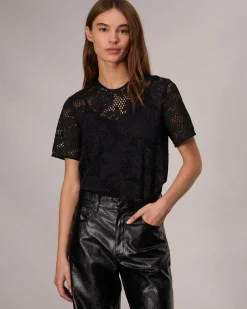 rag & bone Sammie Lace T-Shirt Black New