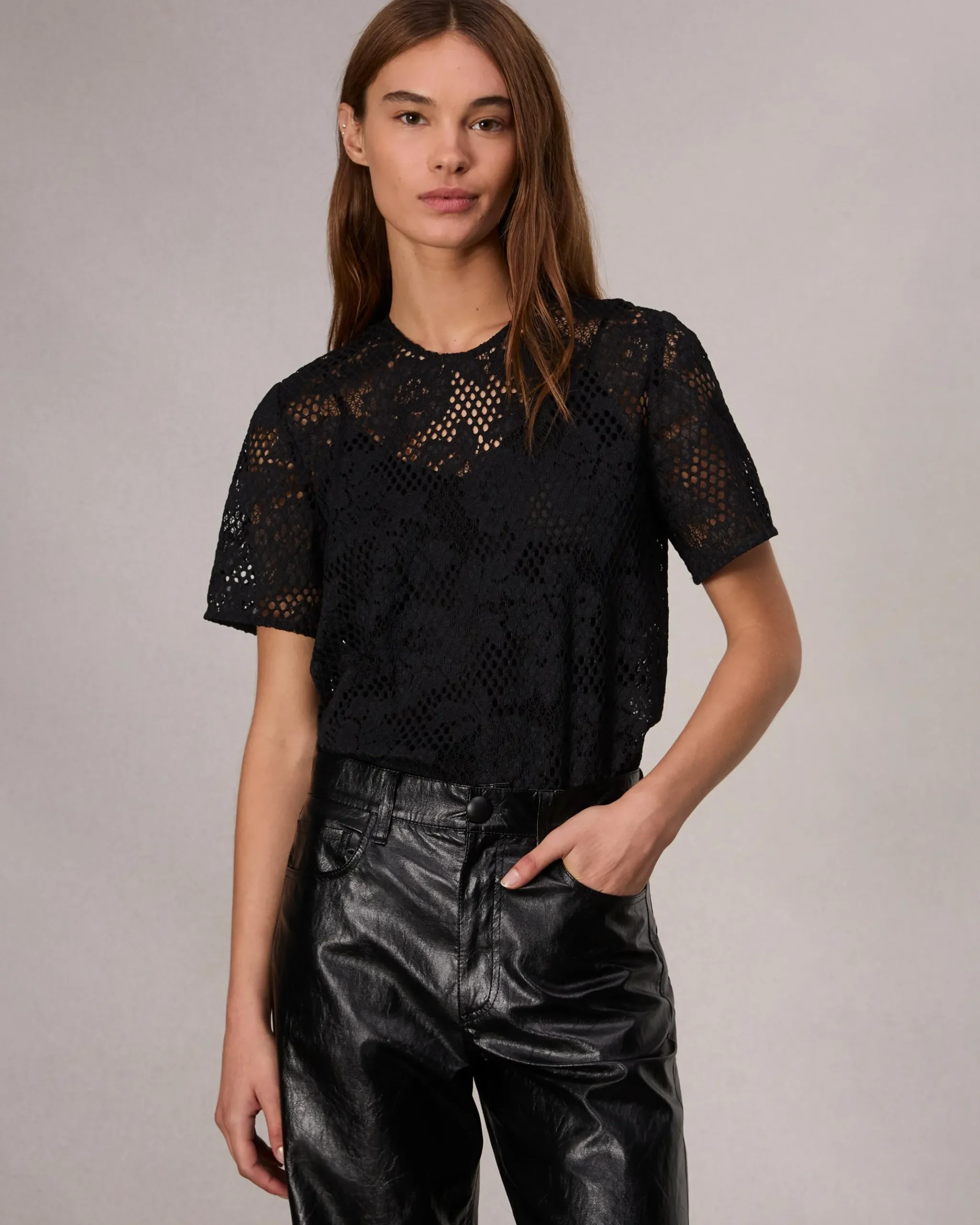 rag & bone Sammie Lace T-Shirt Black New