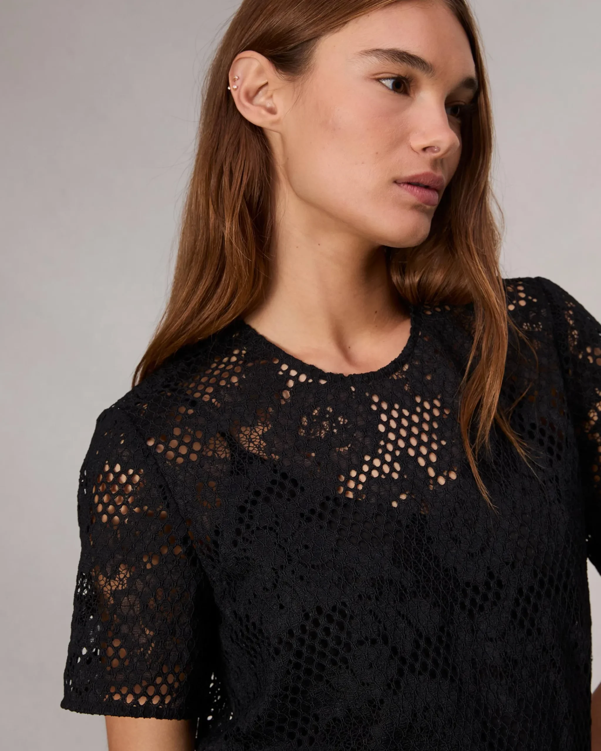 rag & bone Sammie Lace T-Shirt Black New