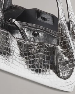 rag & bone Slade Embossed Metallic Leather Shoulder Bag Silver Sale