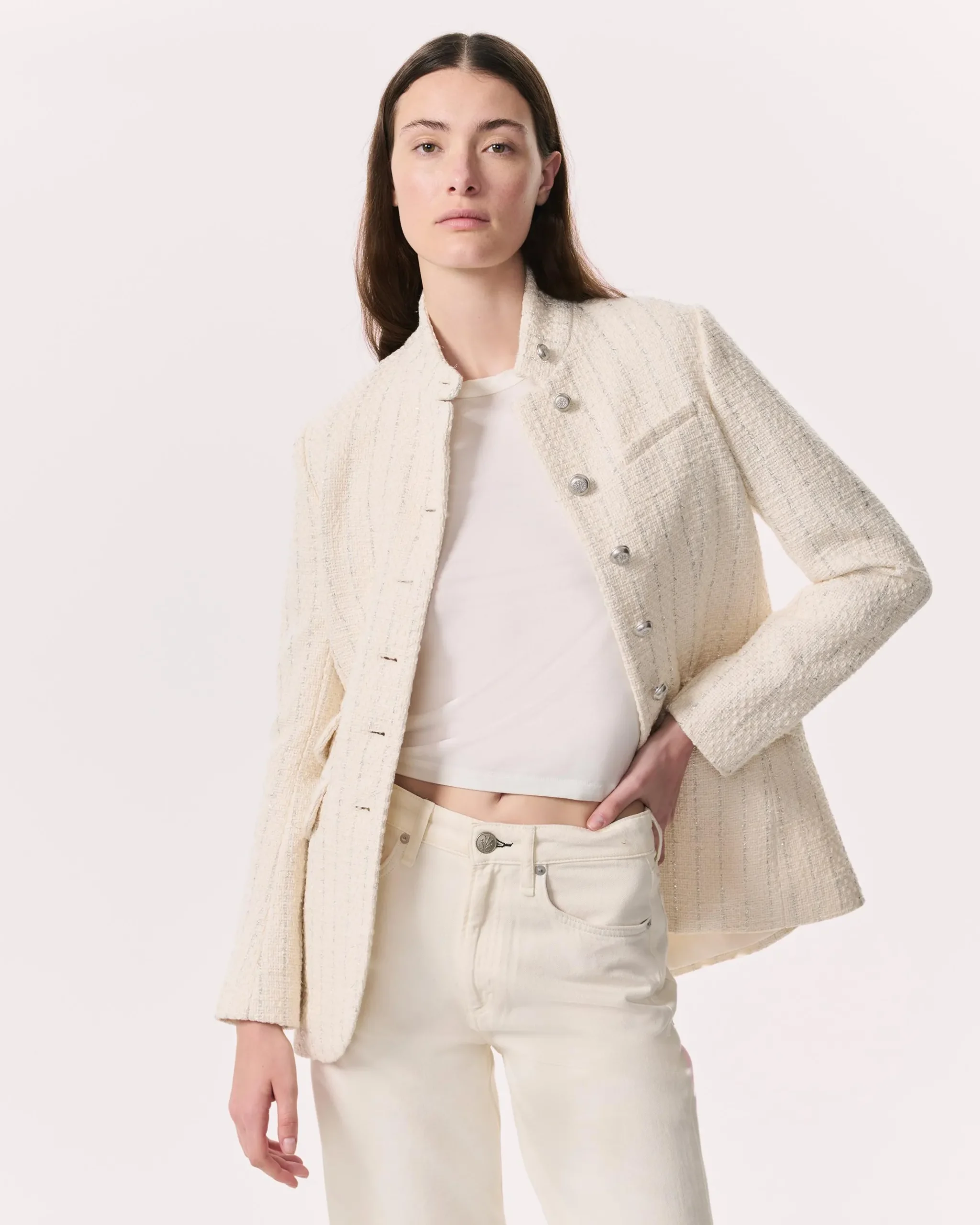 rag & bone Slade Long Tweed Blazer Ivory Hot