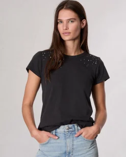 rag & bone Studded Cotton T-Shirt Black New