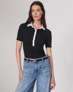 rag & bone The Knit Button Top Black Store
